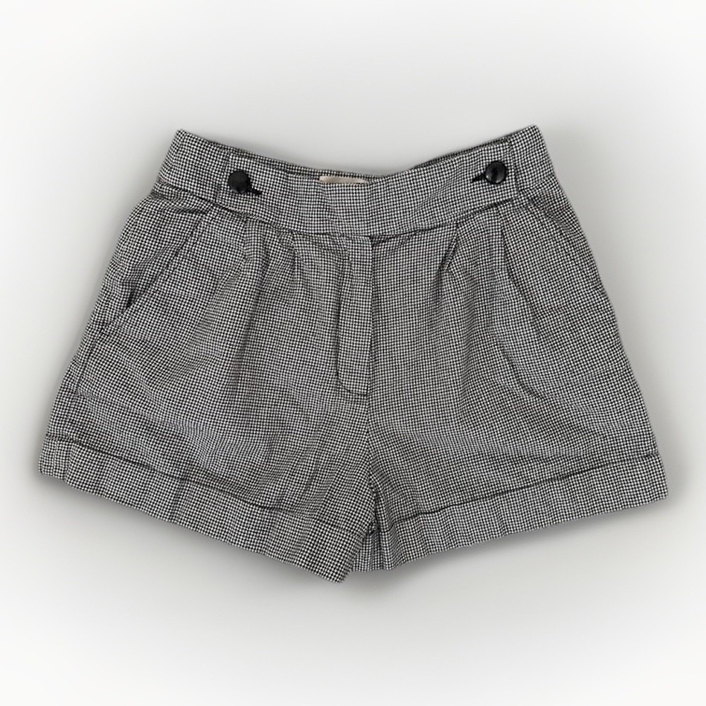 Sézane Shorts Womens 36 Black Houndstooth William High Rise Cuffed Twill Pleated
